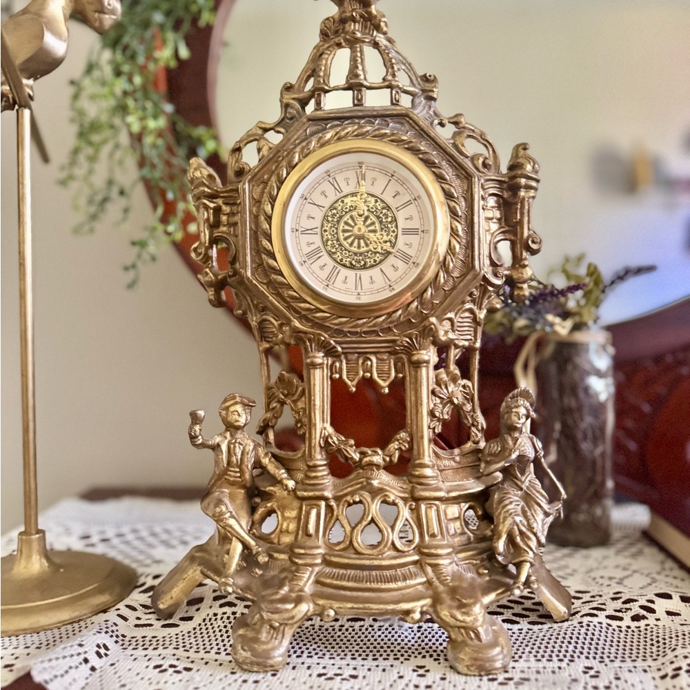 Vintage Brass West Germany Mantel Clock – Ornate Gold Rococo